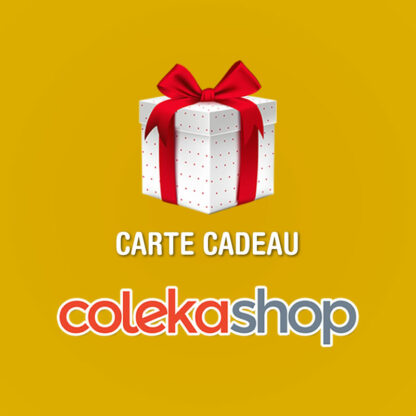 Carte cadeau COLEKA Shop, visuel jaune avec un paquet cadeau