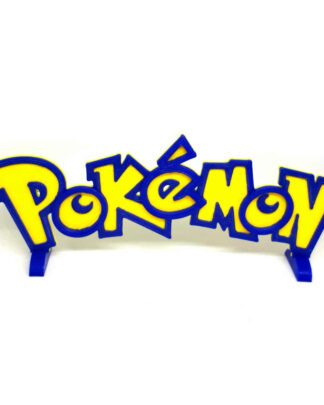 Logo 3D Pokémon jaune et bleu, vu de face