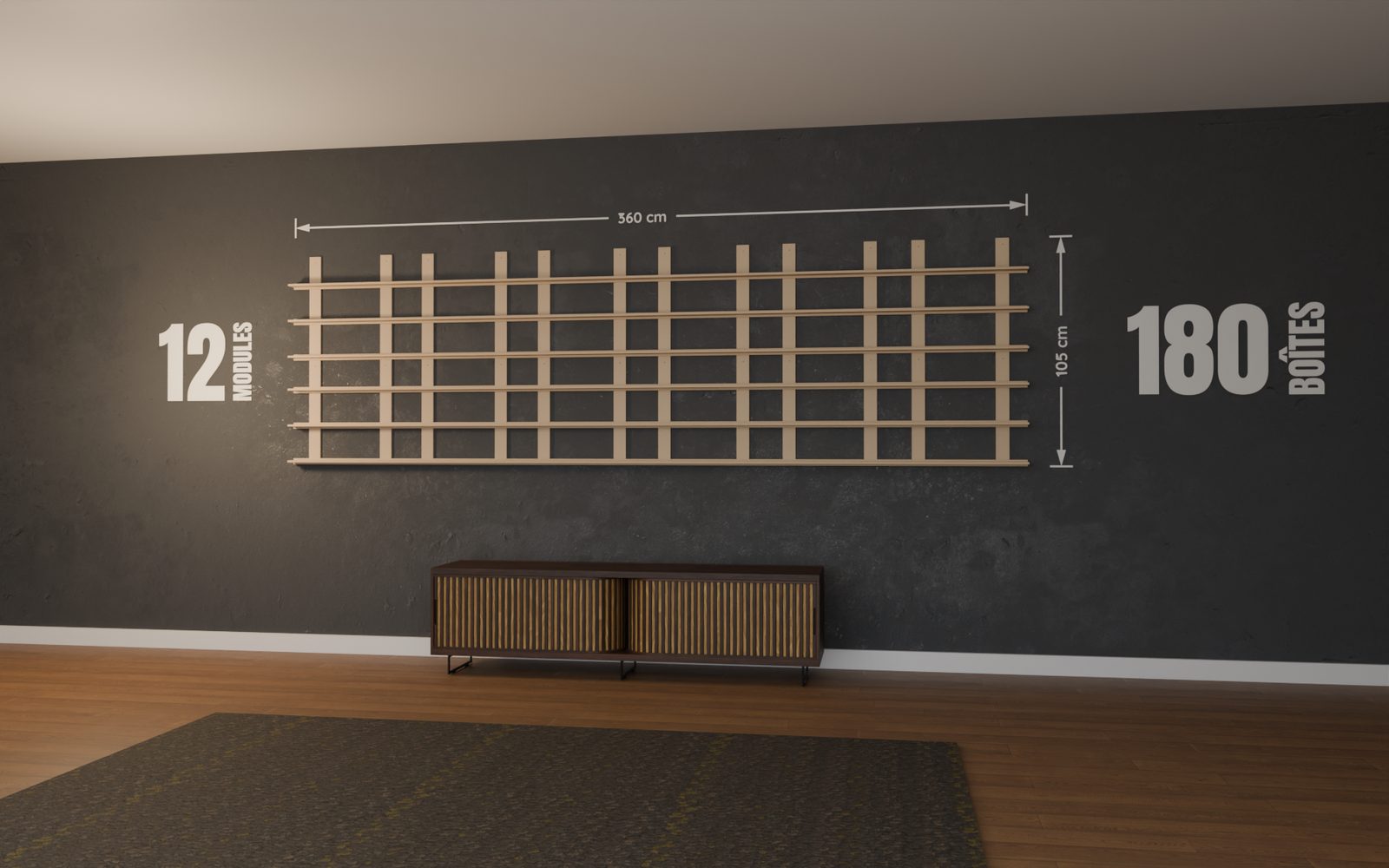 Cotes d'un mur de POP de 12 modules : 360 x 105 cm pour 180 boîtes de Funko POP