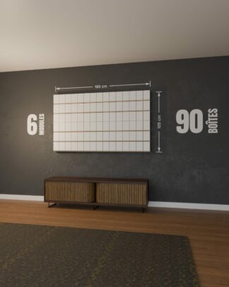 Mur de POP de 6 modules garni de 90 boîtes de Funko POP, 180 x 105 cm, monté au mur d'un salon