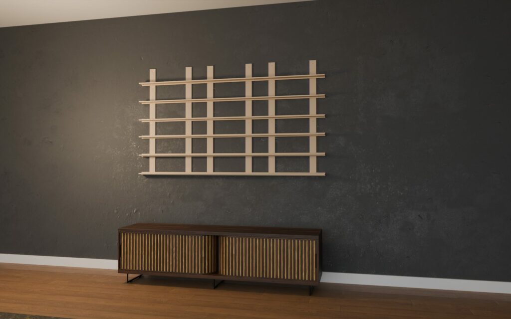 Structure d'un mur de POP de 6 modules en bois brut, 180 x 105 cm, sans les boîtes