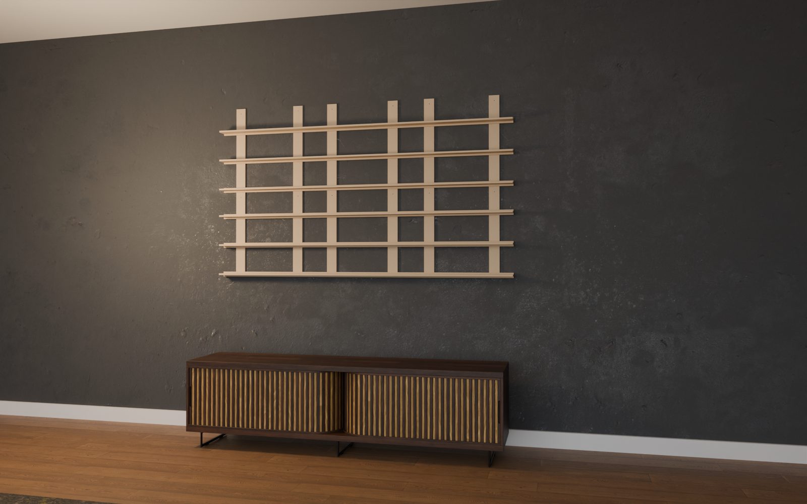 Structure d'un mur de POP de 6 modules en bois brut, 180 x 105 cm, sans les boîtes