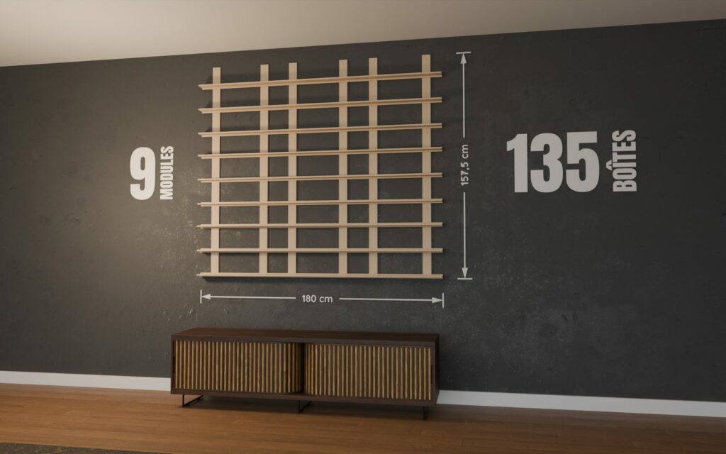 Cotes d'un mur de POP de 9 modules : 180 x 157,5 cm pour 135 boîtes de Funko POP